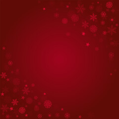 Christmas snow red background. Winter snowflakes subtle frame, greeting card, party event decoration. New Year Holidays gift coupon backdrop. Noel Vector illustration
