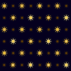  Gold stars seamless pattern. Christmas starry vector background. Night sky geometric magic wrapping paper decoration