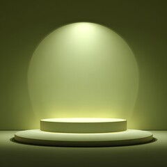 Minimalist stage with spotlight illuminating the round podium for product display