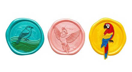 Wax seal stamps with bird designs collection for stationery on transparent background