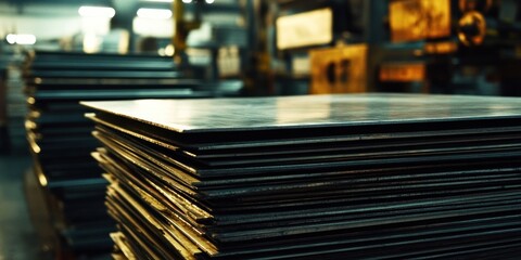 Stacks of Metal Sheets in a Manufacturing Setting.