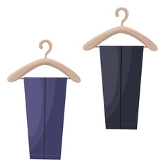 Flat-style pants on a hanger. Clothing