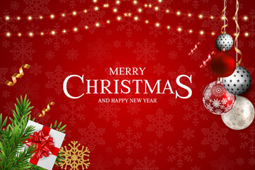 Festive Merry Christmas and Happy New Year Greeting Card