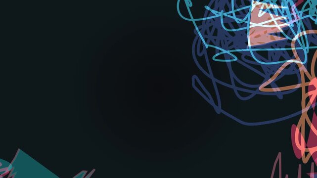 Abstract digital art with chaotic scribbles and geometric shapes in dark tones