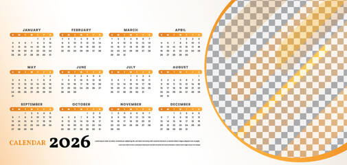 Happy new year monthly calendar planner design with place for image template