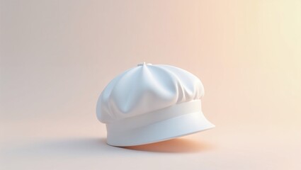 White beret in minimalistic style with soft lighting and copy space
