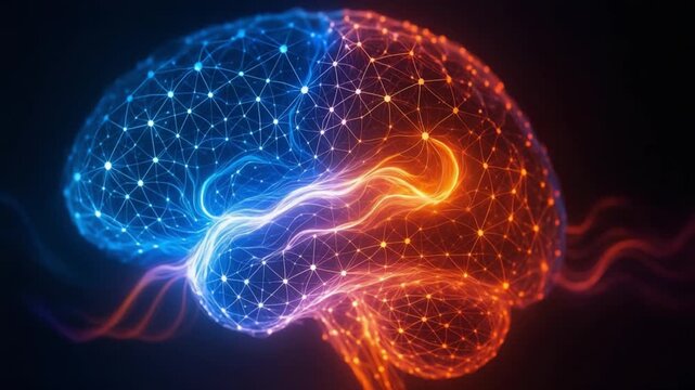 Vibrant Blue Digital Brain Illustration Showcasing Neural Connections and Technology with Stunning Patterns and Colorful Networks