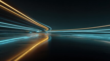 Abstract light trails dynamic speed neon blue and gold futuristic background