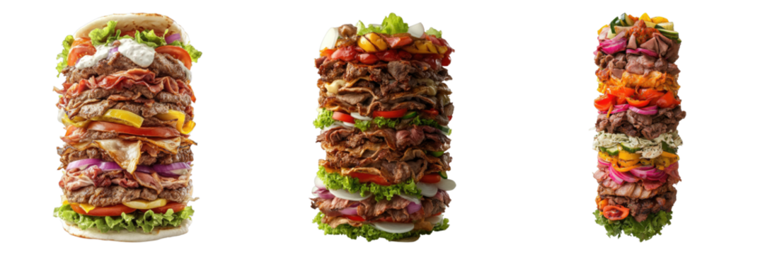 An overstuffed sandwich display with vibrant colors and various ingredients