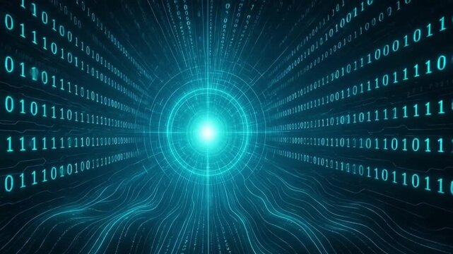Futuristic Design of Digital Technology Abstract Background with Glowing Binary Code and Data Flow in Computer Graphics Visual Effects