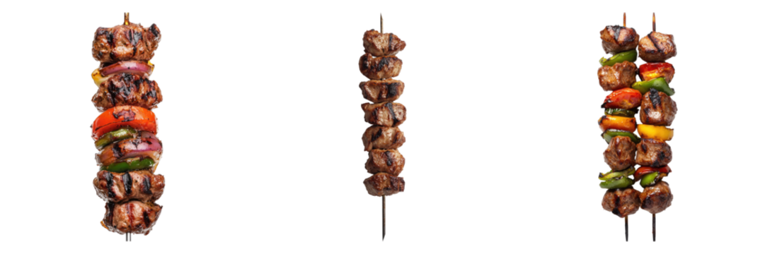 Three delicious skewers, each showcasing a unique blend of ingredients, creating a feast for the eyes and a promise of delightful flavors.