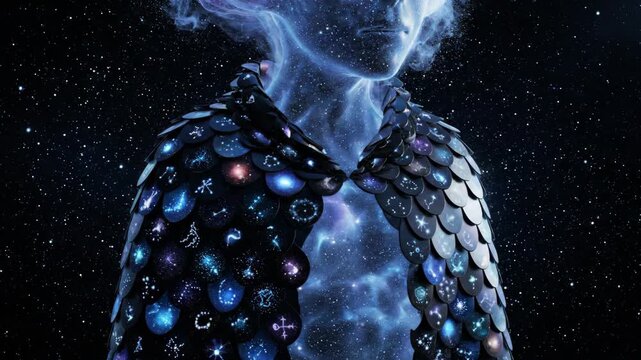 Extraterrestrial child's ethereal body glowing with stars and nebulae, multiple distinct galaxies forming intricate scales on its cosmic wings, representing universal consciousness