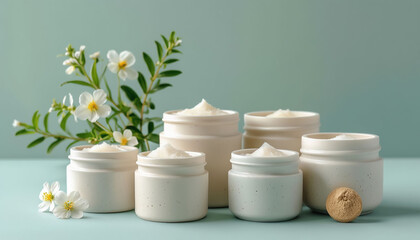 Eco herbal cream in ceramic packaging