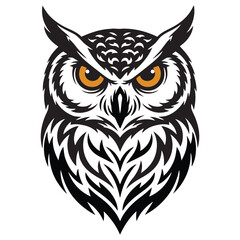 Intense owl face with fierce yellow eyes and detailed feathers.