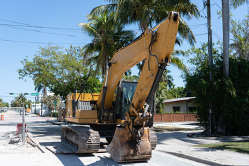 Excavator on site. Heavy equipment of excavator with hydraulic system. Excavator heavy machinery....