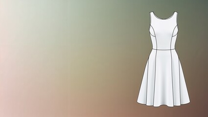Minimalistic white dress illustration on soft gradient background with copy space