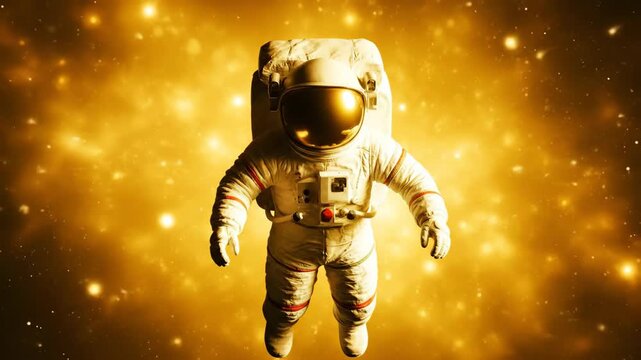 Astronaut exploring the vast unknown cosmos, floating weightlessly among distant stars and glowing nebulae, representing themes of space travel, discovery, isolation, and scientific advancement
