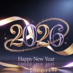 Happy New Year celebration card design illustration with winter snow, star decoration, and fireworks light for the 2026 holiday season