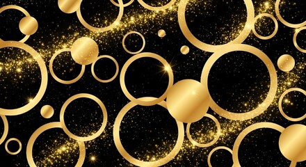Golden abstract background with floating metallic spheres creating luxury and elegant visual texture