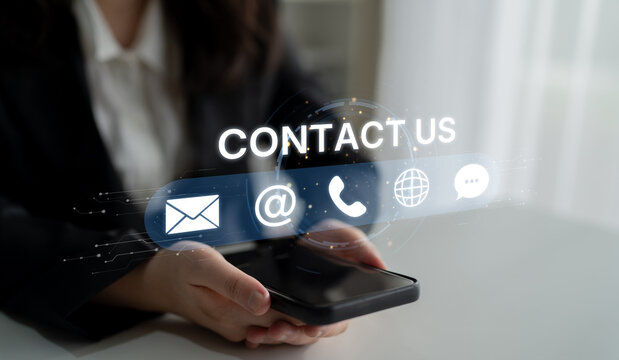 UI concept for contact us section showing icons for email, web, phone, and message. Contact and support icons help streamline business communication and improve customer contact experience. Spline