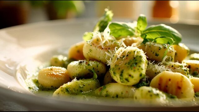 Gnocchi With Creamy Pesto Sauce Soft Textures