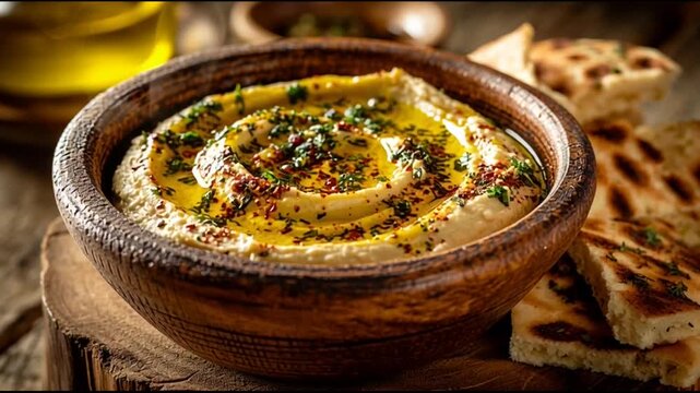 Hummus Bowl With Pita Bread Olive Oil