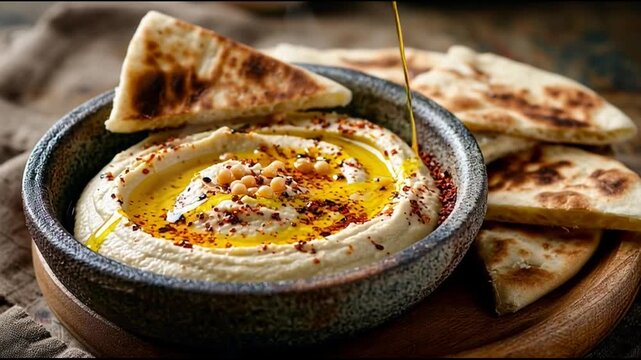 Hummus Bowl With Pita Bread Olive Oil
