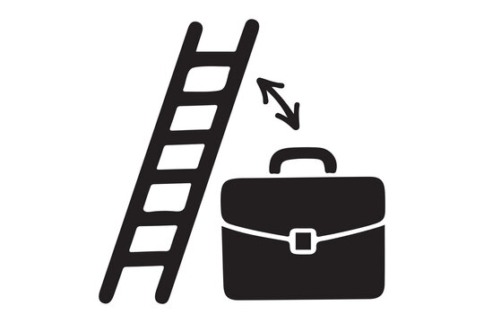 Business briefcase and ladder symbolizing career advancement and opportunity isolated on white background