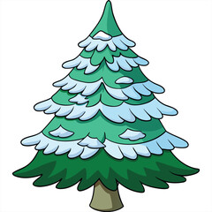 Christmas fir tree snow vector illustration, hand-drawn pine tree holiday design