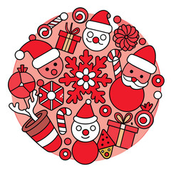 Hand drawn christmas circle composition vector, festive holiday line art illustration
