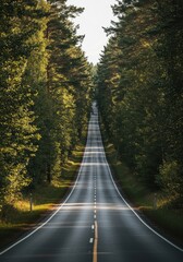 Fernstra?e durch boreale W?lder, die sich bis zum Horizont erstreckt. Symbol f?r Abenteuer, Freiheit und unber?hrte Natur in der n?rdlichen Wildnis ,himmel, Horizont, abgeschieden