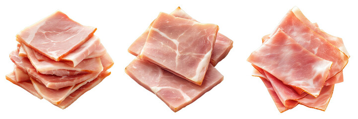 Slices of cooked ham, perfect for a delicious meal or sandwich. The ham slices are neatly stacked and ready to be enjoyed.
