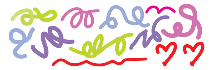 Colorful Plasticine Clay Swirls Curls and Hearts Pattern on White Background