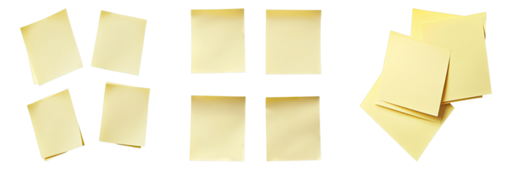 Arrangement of yellow sticky notes in various stacks and individual placements