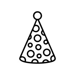 Outline of a polka dotted party hat with a pom pom on transparent background