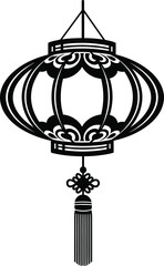 Traditional oriental paper lantern silhouette with decorative tassel icon vector design element