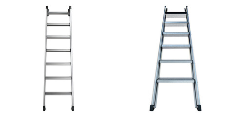 Two metallic ladders standing against the surface