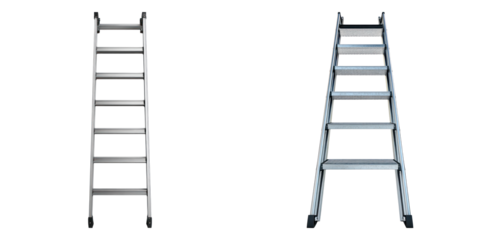Two metallic ladders standing against the surface