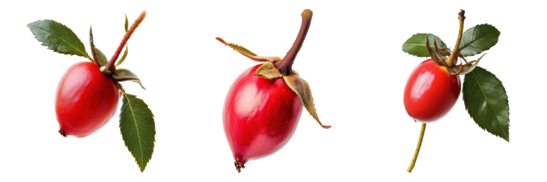 Vibrant red berries with green leaves on a white background - Powered by Adobe