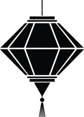 Traditional asian geometric diamond shape lantern silhouette with decorative tassel icon vector graphic