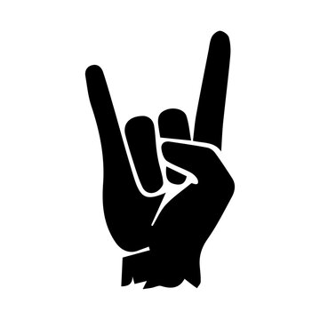 Rock devil horns symbol, black hand gesture isolated on white or transparent background, vector illustration.