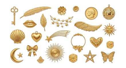 Collection of golden decorative elements perfect for adding a touch of luxury and elegance to any design project