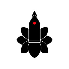 Stylized black lotus flower with a red circle dot on transparent background
