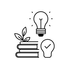 Books with plant and lightbulbs idea generation on transparent background