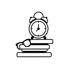 Clock on books with glasses vector illustration on transparent background