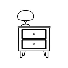 Outline drawing of a nightstand with a lamp on it on transparent background