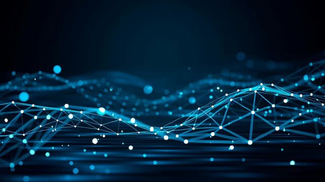 Abstract futuristic blue wave background with glowing particles and connections for technology themes