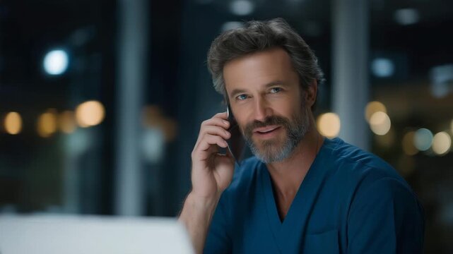 Healthcare professional providing remote consultation through secure digital platform, emotion of calm expertise visible, representing virtual medical practice, AI-assisted healthcare systems, and