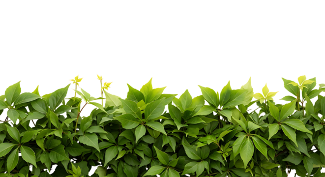 Vibrant green ivy leaves forming a natural border or hedge isolated on a clean white background