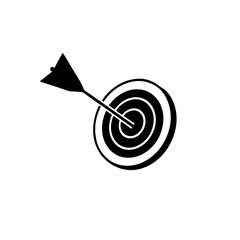 Arrow hitting the center of the target black and white on transparent background